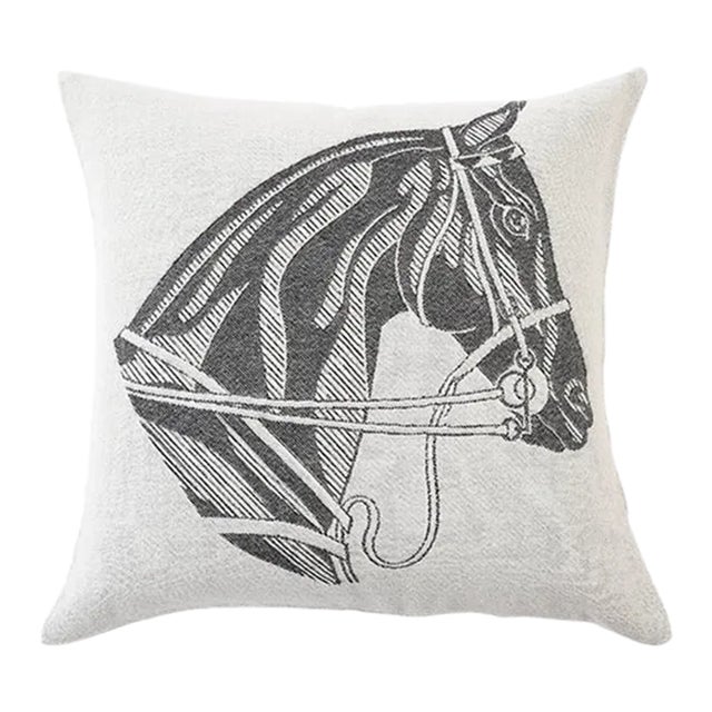 Horse Head Charcoal Alpaca Pillow - Right-Facing For Sale