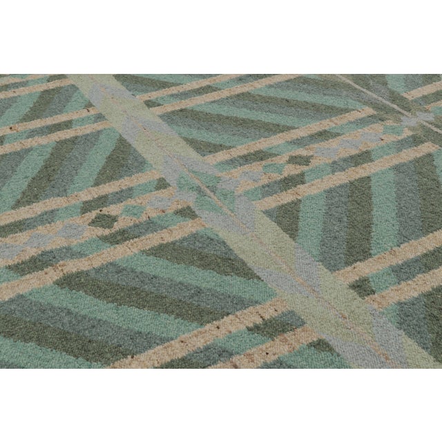 Rug & Kilim Contemporary Scandinavian Style Geometric Green Wool Rug by Rug & Kilim, India For Sale - Image 4 of 10
