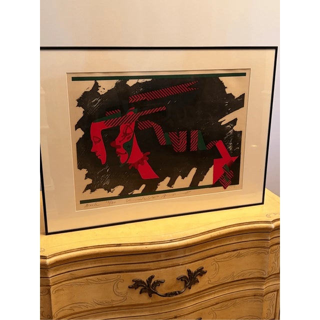 Japanese Vintage 1977 Mask Wood Block Print Japanese Kunihiro Amano Signed Numbered Framed For Sale - Image 3 of 14