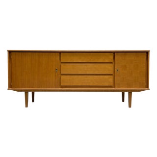 Mid Century Modern Oak Sideboard | 1960’s Scandinavian Credenza | Vintage MCM Media Console Cabinet For Sale