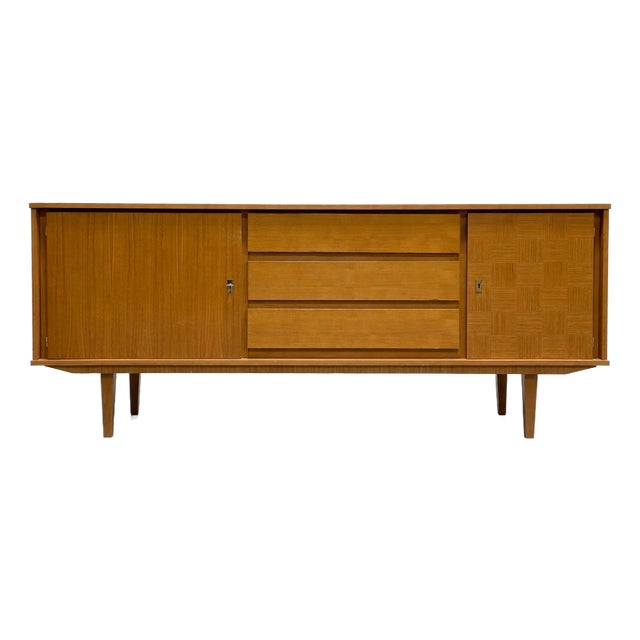 Mid Century Modern Oak Sideboard | 1960’s Scandinavian Credenza | Vintage MCM Media Console Cabinet For Sale