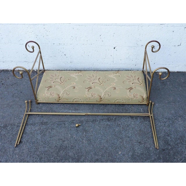 Large Vintage Painted Metal Upholstered Vanity Bench Stool For Sale - Image 9 of 11