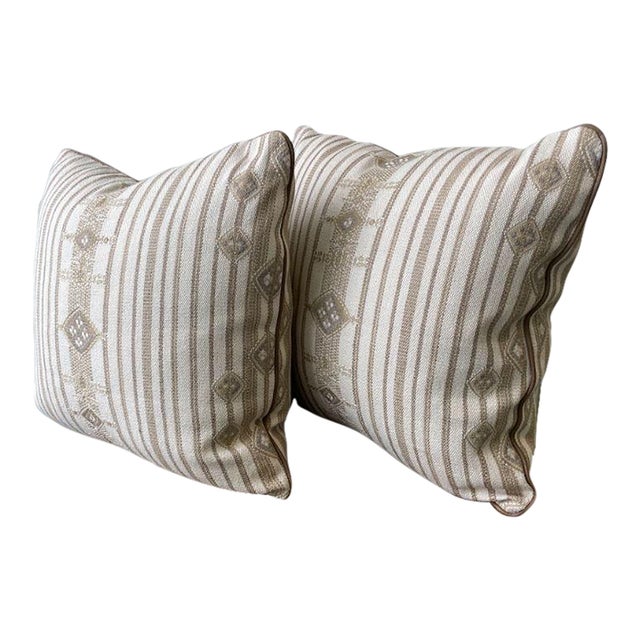 Pair of Neutral Striped Larsen Fabric Pillows For Sale
