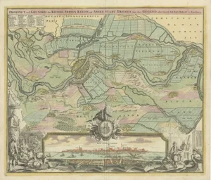 Large Antique Map of the City of Bremen and Surroundings in Germany