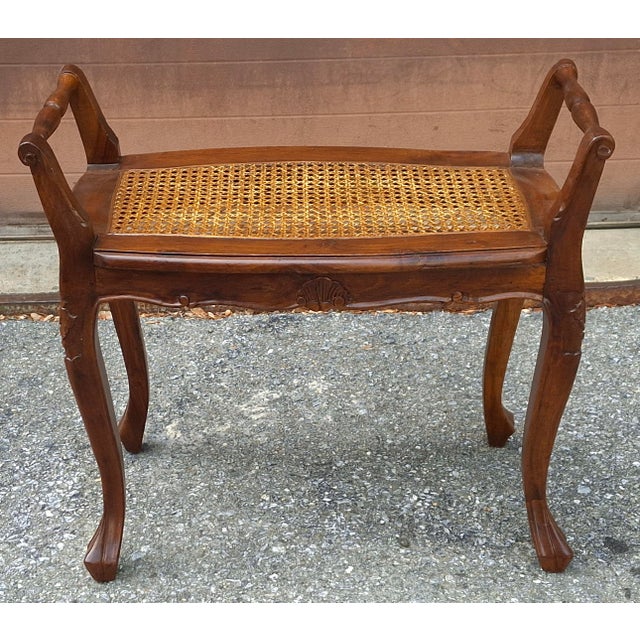Mid 20th Century Refinished French Provincial Louis XV Style Walnut Bench With a Caned Seat For Sale - Image 4 of 14