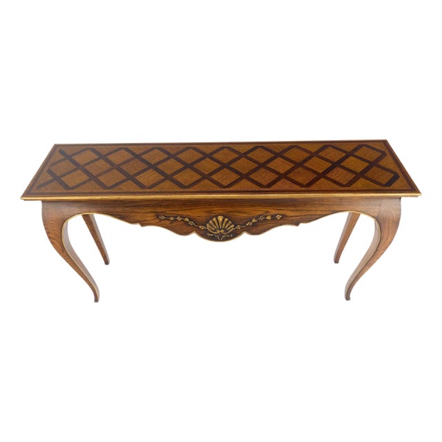 Parquetry Inlay Top Cabriole Leg Scallop Ornament Chestnut Console Sofa Table For Sale