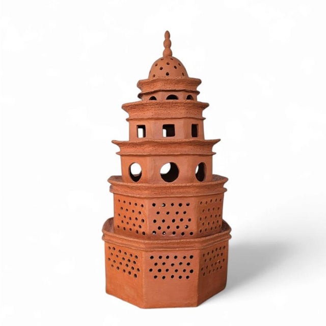 Terracotta Ceramic Pagode Lamp, 1970s For Sale - Image 10 of 10