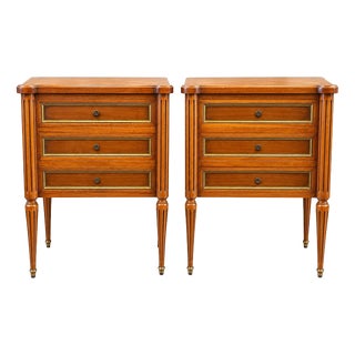 Louis XVI Style Mahogany Bedside Tables with Brass Trims, 1970s, Set of 2 For Sale