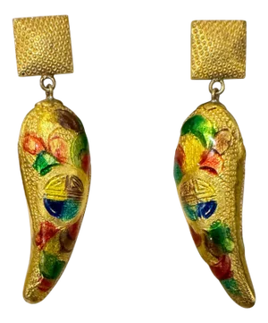 Vintage Enemel 14 Kt Yellow Gold 10.4 Gm Dangling Earrings, 1.6 Inch Long