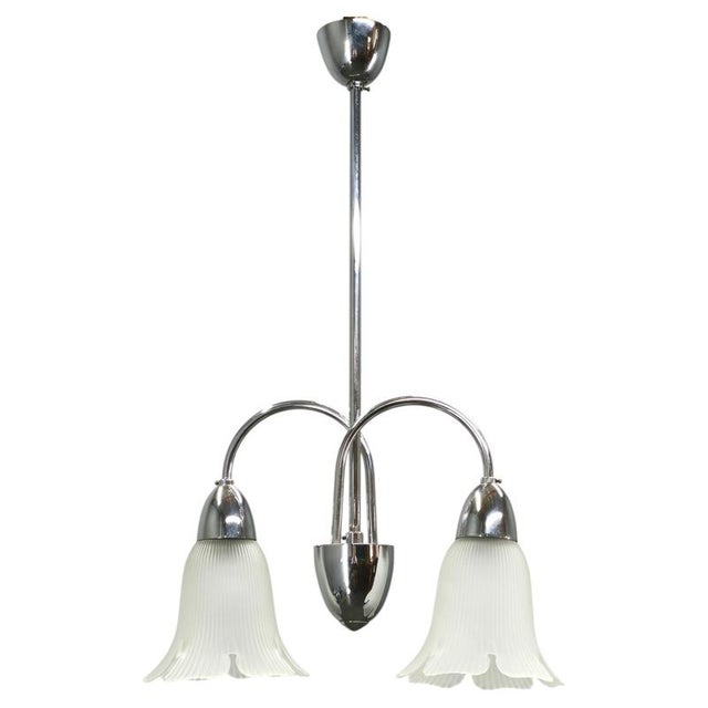 Vintage Pendant Light in Chrome and Floral Glass by Elektroinstala Děčín, 1950s For Sale - Image 14 of 14