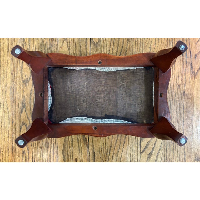 Brown Mid 20th Century Vintage Footstool With Curved Wood Legs and Mid-Century Jacquard Upholstery For Sale - Image 8 of 8