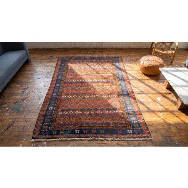 Textile 1880s Red Geometric Tribal Antique n.w. Persian Rug 3'10" X 5'10" Handknotted Wool Carpet For Sale - Image 7 of 9