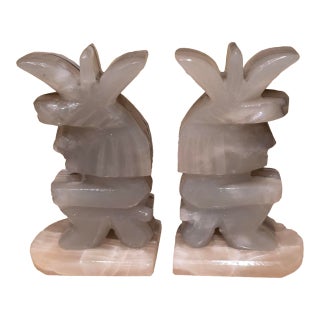 Mexican Onyx Mayan Figure Bookends For Sale