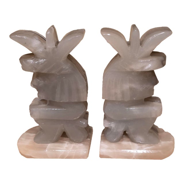 Mexican Onyx Mayan Figure Bookends For Sale