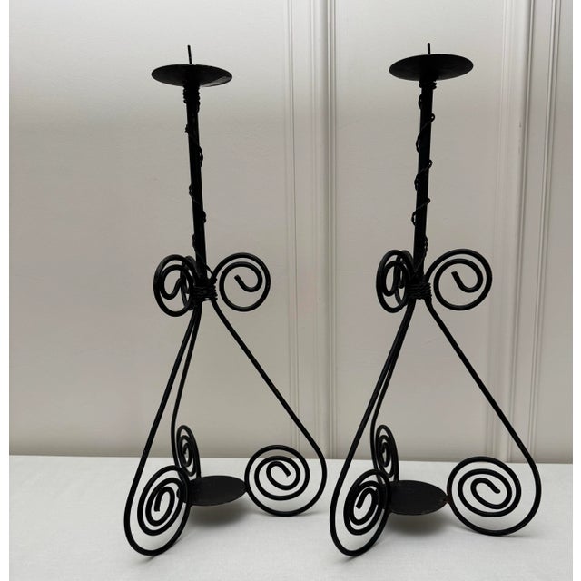 Mid-Century Modern Vintage Spanish Mid Century Modern Black Iron Candle Holders, a Pair For Sale - Image 3 of 12