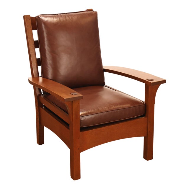 Stickley Mission Collection Oak And Leather Lounge Chair For Sale