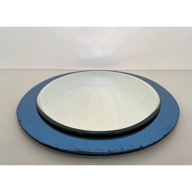 Glass Oval Mirror With Blue Outline by Fontana Arte Italy Circa 1970 For Sale - Image 7 of 12