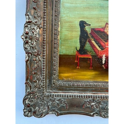 Antique Dog Playing Piano Oil Painting For Sale - Image 6 of 13