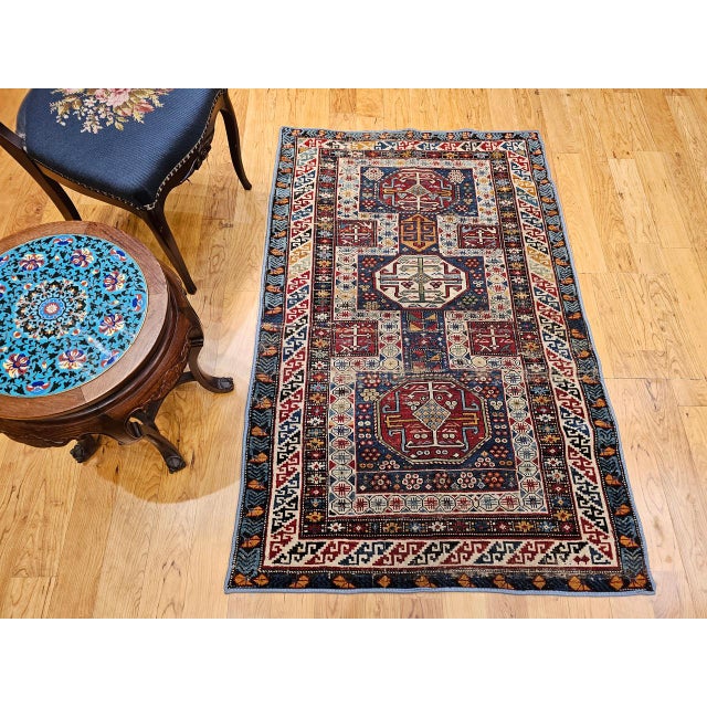 Antique Caucasian Shirvan Area Rug, Handwoven Wool, Geometric Medallion, 3' x 5' For Sale - Image 4 of 17