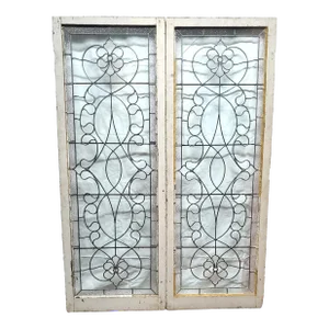Pair of Early 20th Century Leaded and Textured Glass Cabinet Doors / Windows