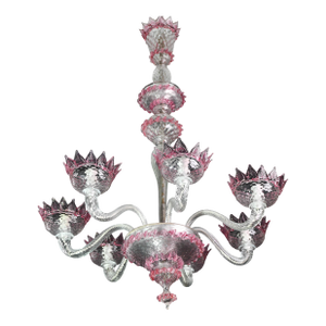 1970s Wonderful Vintage Pink Venetian Chandelier Murano Glass 7 Arms