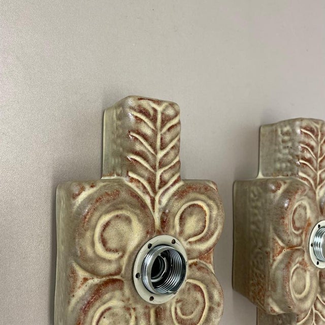 Vintage Ceramic Fat Lava Wall Lights from Pan Ceramics, Germany, 1970s, Set of 2 For Sale - Image 4 of 16