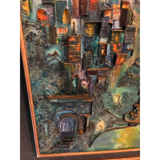 Vintage Signed Remington Dimensional Mixed-Media Cityscape on Board For Sale - Image 10 of 12