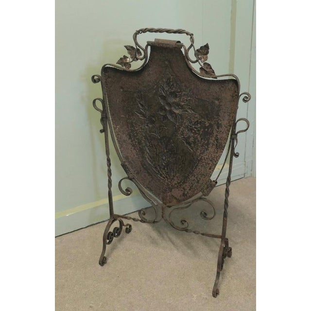 Victorian Arts and Crafts Gothic Iron Shield Fire Screen, 1880 For Sale - Image 4 of 7