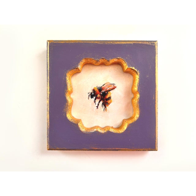 Framed Insect Painting Original Small Bumble Bee Framed Art Tiny Wall Victorian For Sale - Image 10 of 10