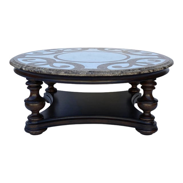 Round Ribbon Cross Pattern Marble Top Coffee Table For Sale