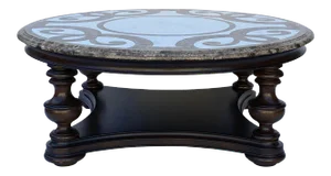 Round Ribbon Cross Pattern Marble Top Coffee Table