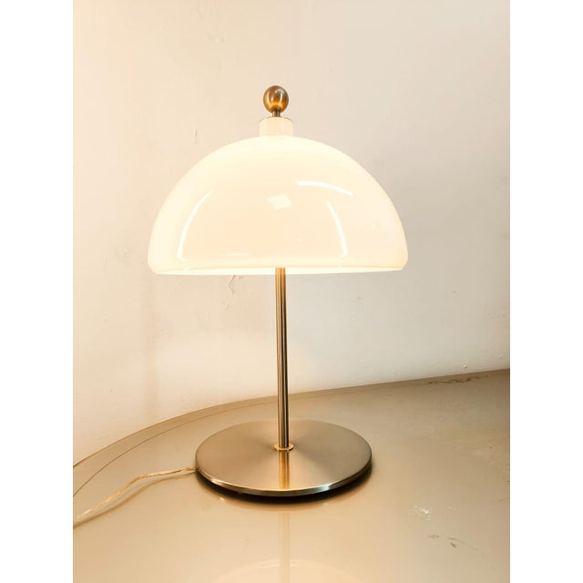 Satin Steel Lamp with White Dome For Sale - Image 11 of 11