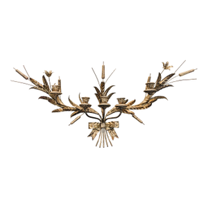 Vintage Hollywood Regency Brass Italian Toleware Candelabra Wall Sconce