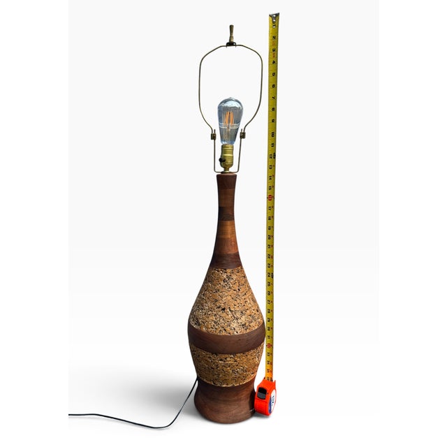 1960s Mid-Century Modern Teak & Cork Genie Bottle Style Table Lamp For Sale - Image 12 of 17