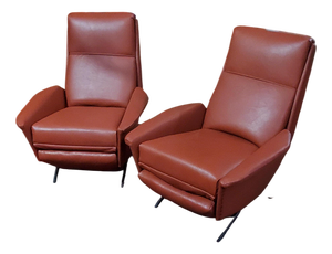 Lounge Chairs with Adjustable Backrest in Real Leather, 1960s, Set of 2