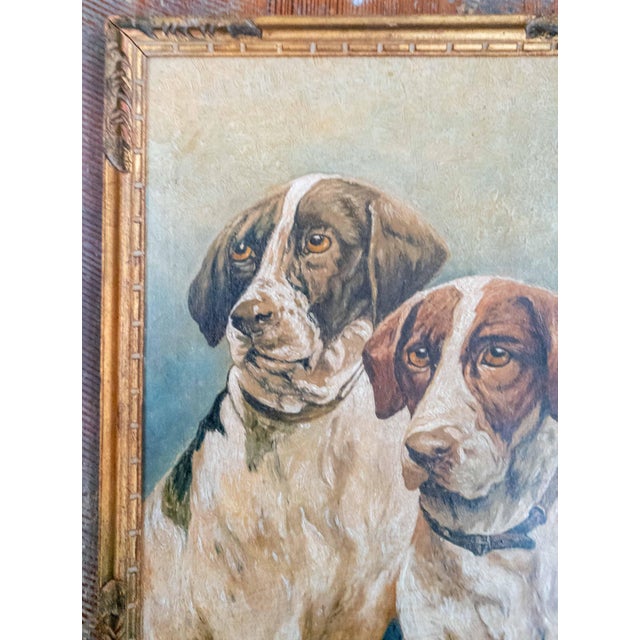 American 20th Century American Oil on Wood Panel Painting of Two Pointer Hunting Dogs For Sale - Image 3 of 11