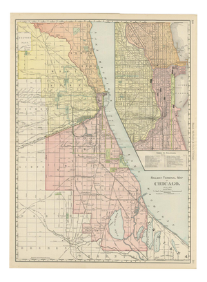 Antique Map of Chicago Railway Terminals The Windy City by Ran McNally, 1899