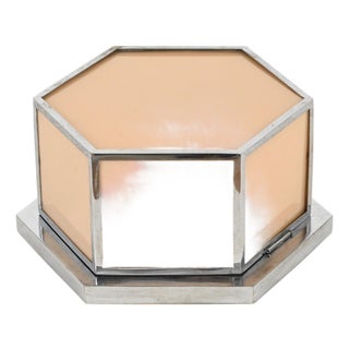 Bauhaus Pink Glass and Chrome Hexagonal Wall or Ceiling Lamp, Italy, 1930s For Sale