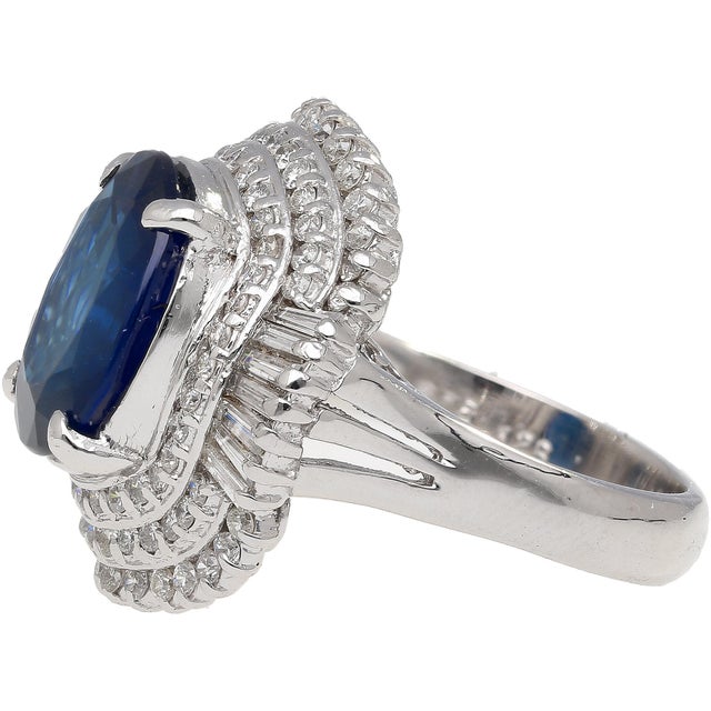 Blue Gia Certified 6.75 Carat Oval Blue Sapphire and Diamond Ballerina Ring Size 7 For Sale - Image 8 of 9