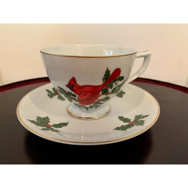 White Vintage Lefton Cardinal & Holly Tea Cup & Saucer — 2 Pieces For Sale - Image 8 of 8