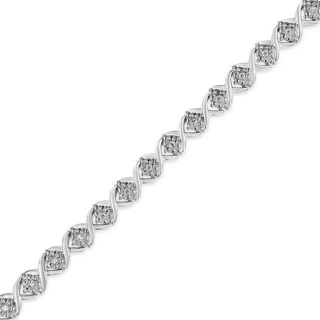 Contemporary .925 Sterling Silver 1/4 Cttw Round-Cut Diamond "X" Link Bracelet - Size 7.25 " For Sale - Image 3 of 6
