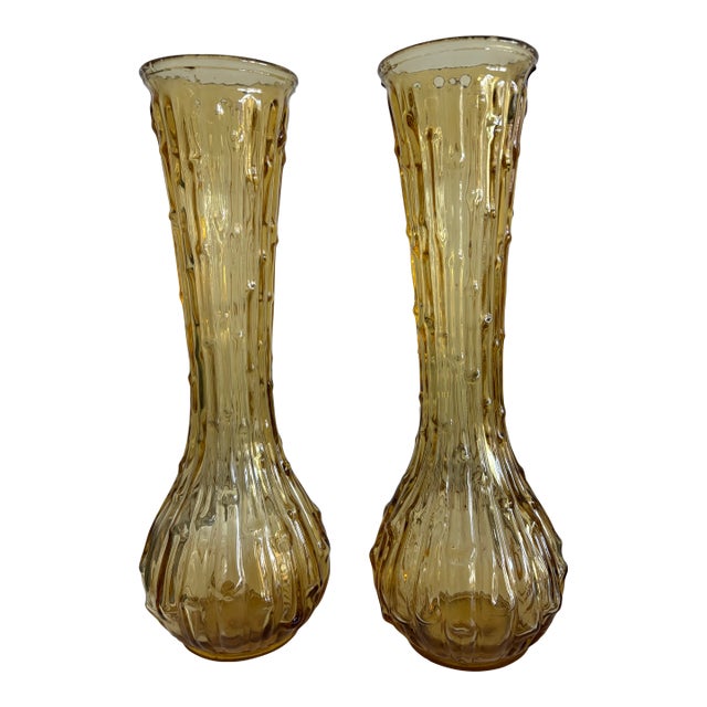 Pair of Vintage MCM Italian Amber Glass Vase For Sale