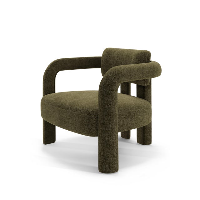 Contemporary Double Arch Armchair in Olive Green Chenille from Insidherland For Sale - Image 3 of 10