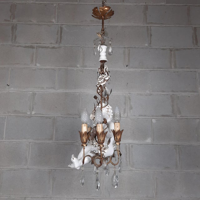 1950s Antique Chandelier in Ceramic and Iron, 1950s For Sale - Image 5 of 18