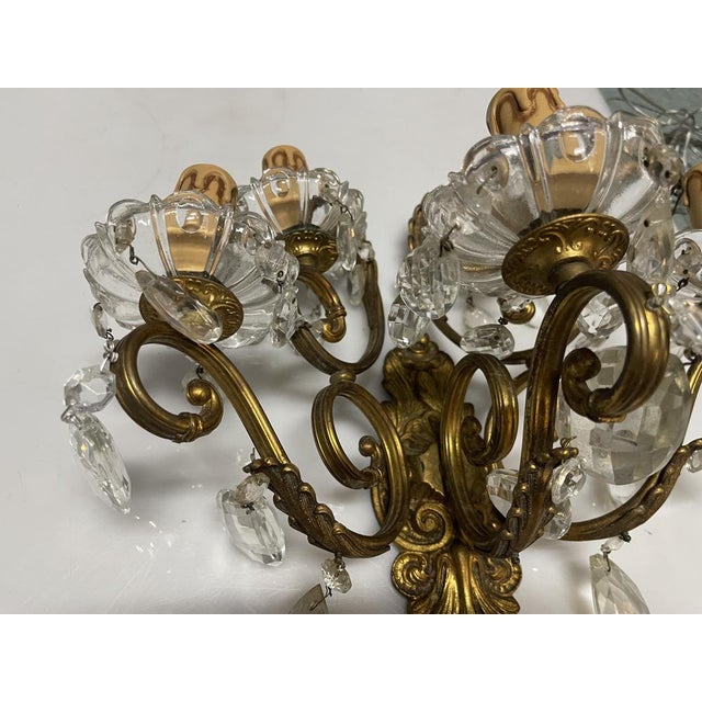 Large Bronze and Crystal Wall Sconces, Italy, 1950s, Set of 2 For Sale - Image 6 of 15