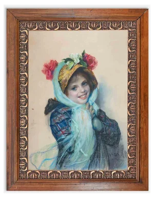 Arnaldo De Lisio, Smiling Girl, Original Drawing, 1917, Framed