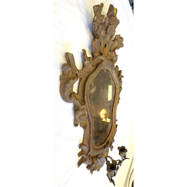17th Century English Rococo Double Branch Candle Holder Wall Mirror For Sale - Image 14 of 18