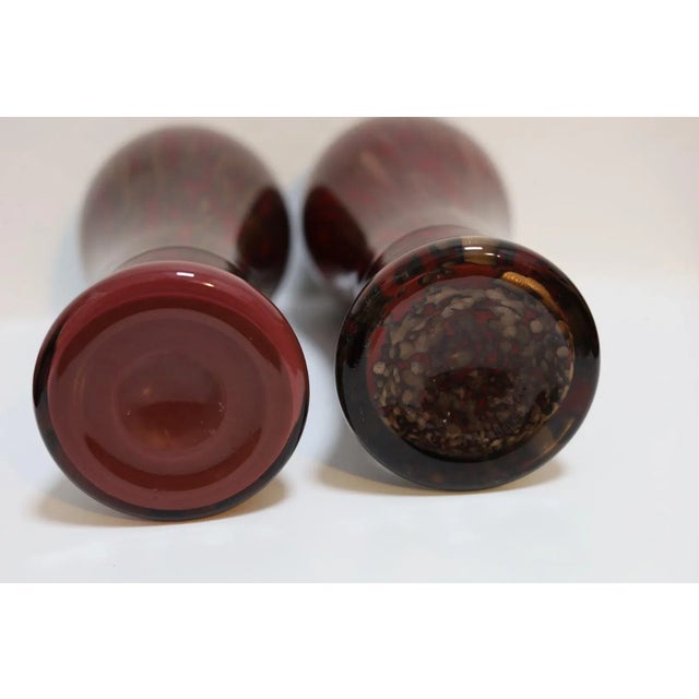 Glass Mid-Century Ruby and Avventurina Murano Glass Vases - a Pair For Sale - Image 7 of 8