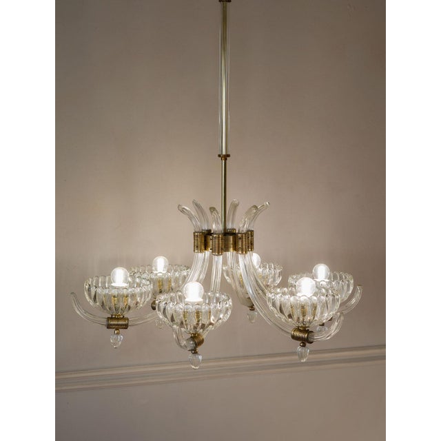 Mid-Century Murano Glass 6-Light Chandelier attributed to Archimede Seguso for Seguso Vetri d'Arte, 1940s For Sale - Image 14 of 14