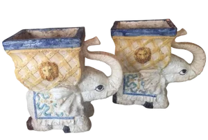 Vintage Italian Glazed Garden Stool Planters Elephants -A Pair